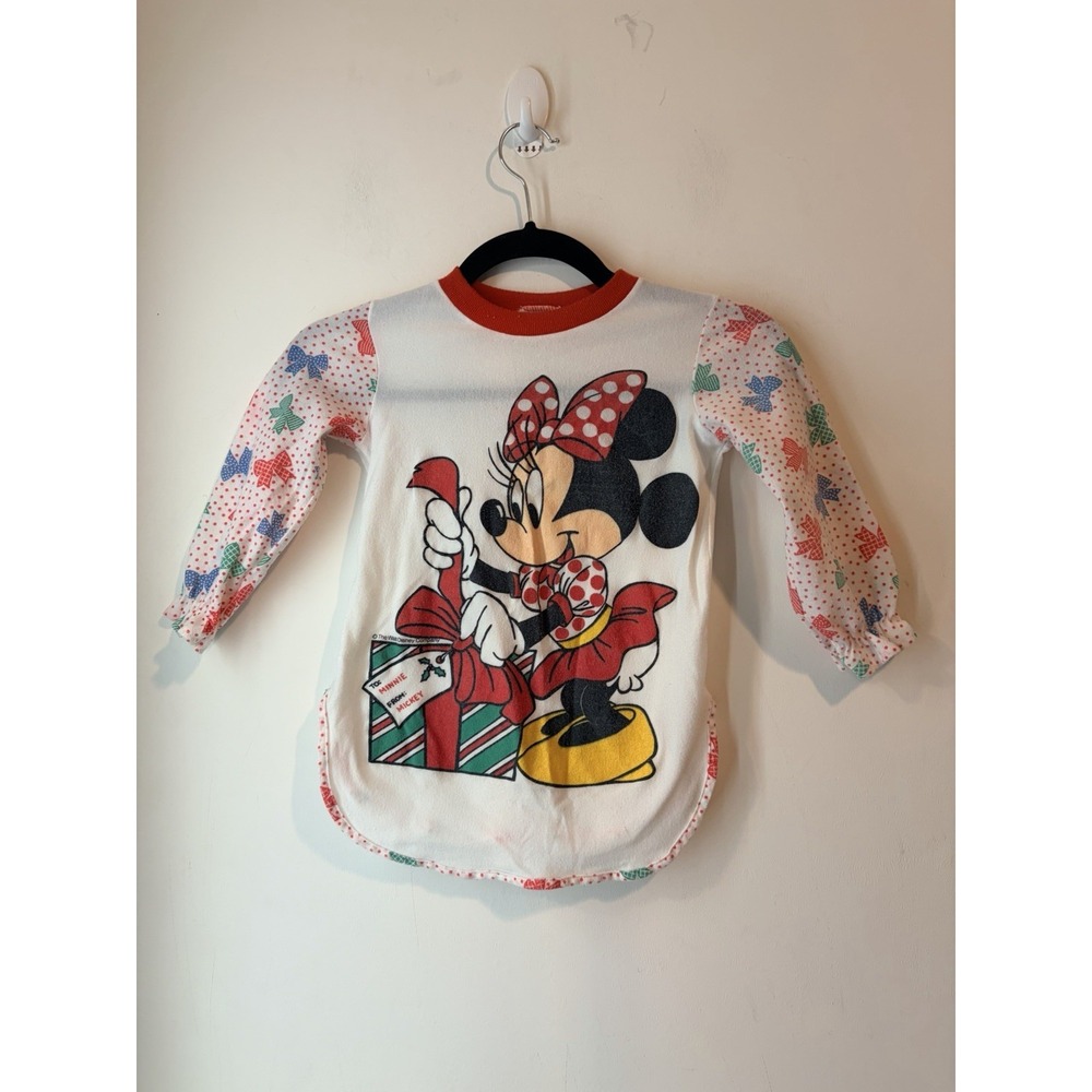 Vintage‎ Minnie Mouse Christmas Night Gown Girls 4T White red Disney Classic